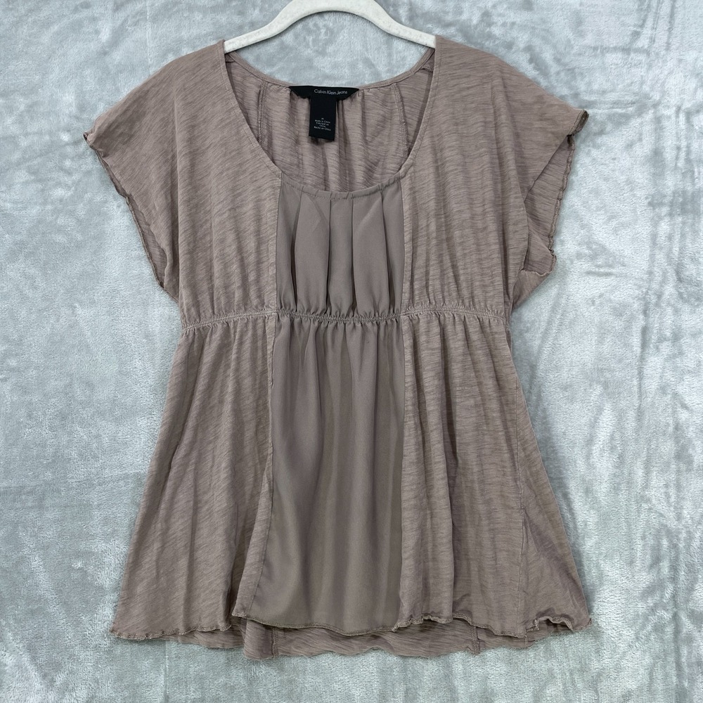 Calvin Klein Vintage Y2K Babydoll Top Size M Brown 90s Fairy Coquette Whimsical